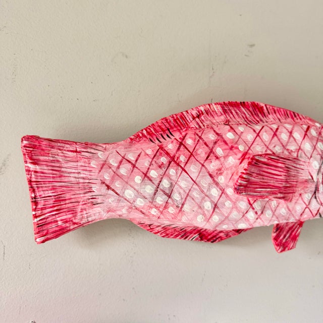 Early 21st Century Pink Folk Art Paper Mache Hanging Fish- a Pair For Sale - Image 5 of 9