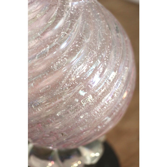 1950s Barovier Toso Murano Glass Lamp Pair With Pleated White Shades For Sale - Image 12 of 18