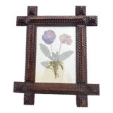 Tramp Art Frame With Pressed Flowers, Dated 1933 For Sale