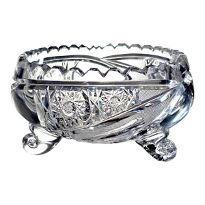 Vintage Cut Glass Crystal Footed Bowl With Hobstar Pattern and Sawtooth Edge, 5.5"