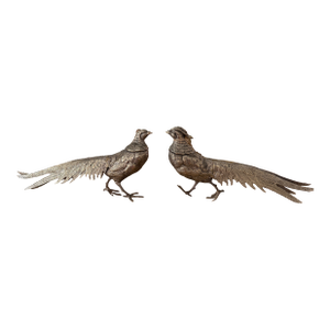 Pair of Antique French Silvered Metal Pheasants, Large-Scale Decorative Game Birds