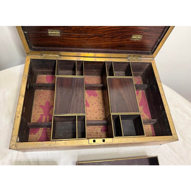 Large High Quality Antique 19th Century Wood Inlaid Brass Writing Lap Desk Box For Sale - Image 17 of 18