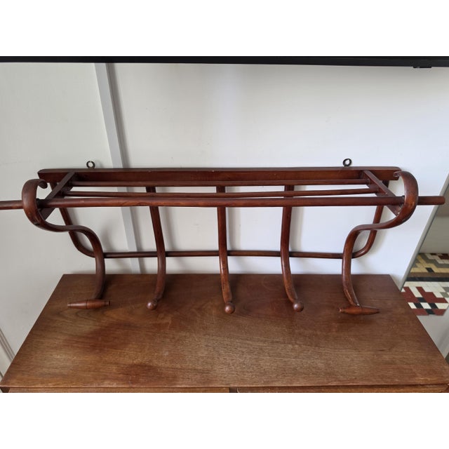 Art Nouveau Vintage Bentwood Wall Coat Rack Thonet Style Hat Rack Entryway Shelf Hall Tree Coat Hooks Vienna Secession Mudroom Storage For Sale - Image 3 of 15