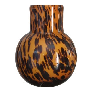 Tortoise Shell Vase With Murano Style, Art Glass For Sale