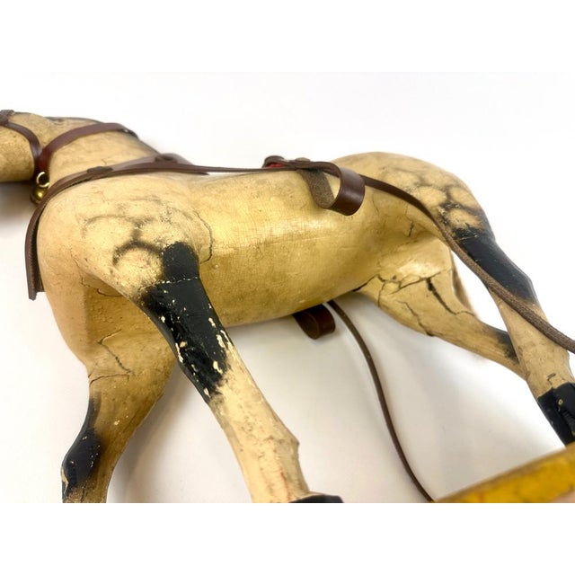 Brown Carved Wooden Hand-Painted Horse on Wheels, 1900s For Sale - Image 8 of 18