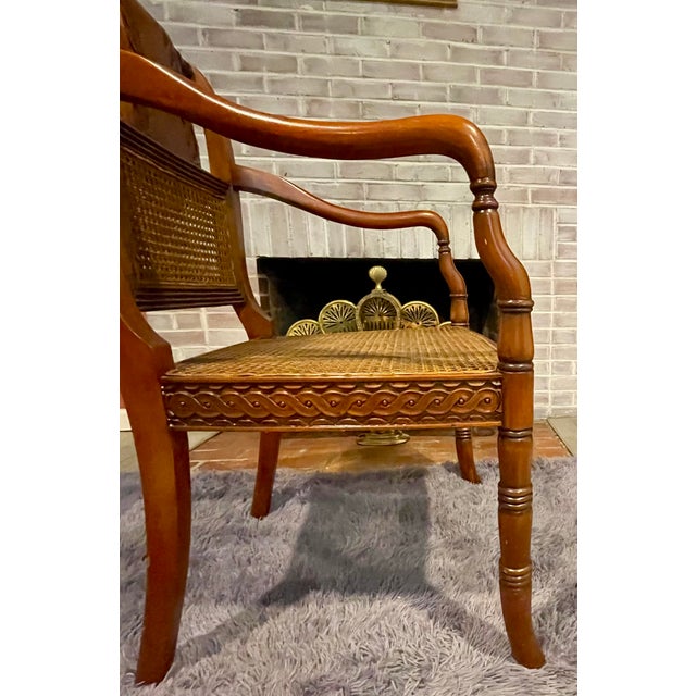 Vintage Regency Style Carved Mahogany Armchair With Mint Condition Cane For Sale - Image 12 of 18