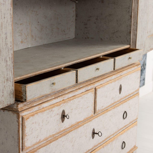 Swedish Two-Part Painted Linen Press Cabinet, 18th C. Rococo Period For Sale - Image 12 of 15