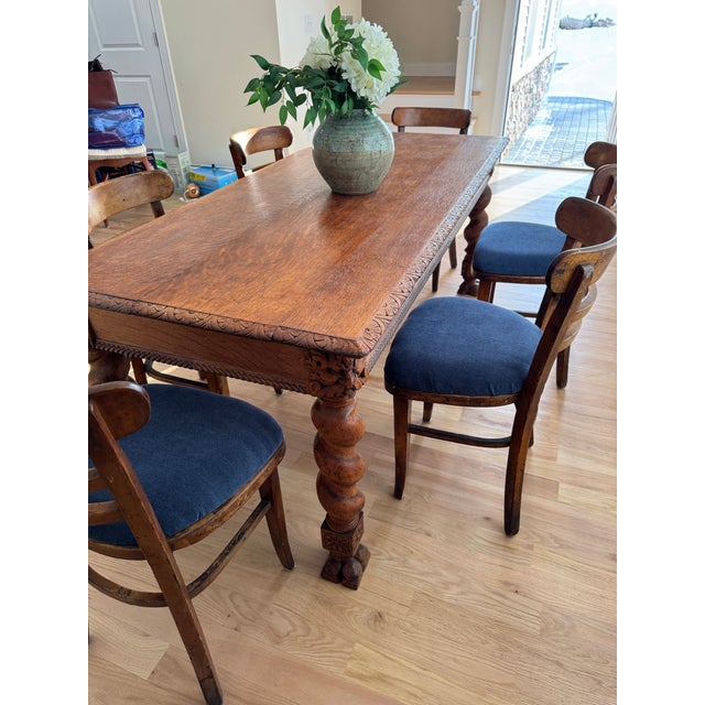 Mid 19th Century Late 19th Century Hand-Carved Oak Refectory Table With Barley Twist Legs – Professionally Conserved For Sale - Image 5 of 17