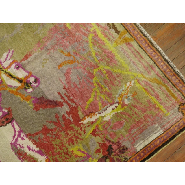 Mid 20th Century Vintage Zabihi Collection Fluorescent Color Karabagh Pictorial Rug - 4'9" x 7' For Sale - Image 5 of 9