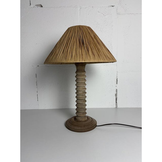 Mid-Century Modern French Brutalist Wood Turned Table Lamp by Charles Dudouyt, 1950s For Sale - Image 16 of 16