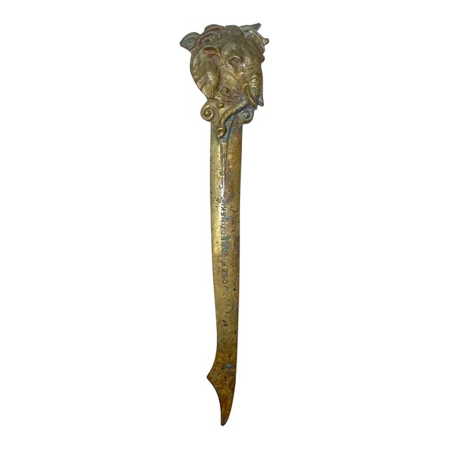 Large Antique Austrian Thick Gilt Bronze Desk Elephant Dagger Letter Opener For Sale