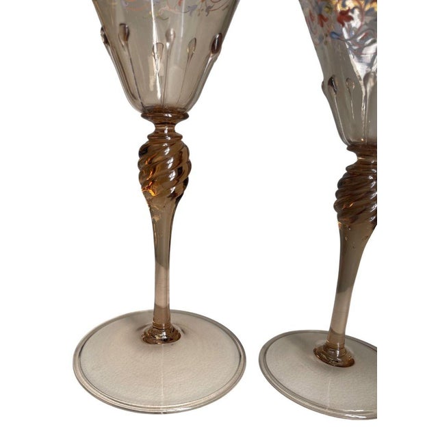 Set for Ten Venetian Gilt-Heightened Enamel Glasses W Plates & Bowls. E. 20th C. For Sale - Image 10 of 17