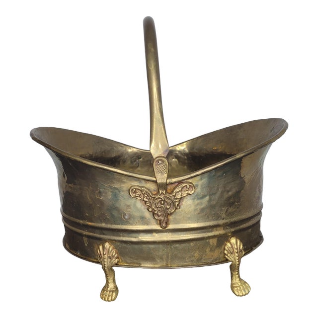 Late 20th Century Ornate Footed Brass Scuttle Cachepot For Sale