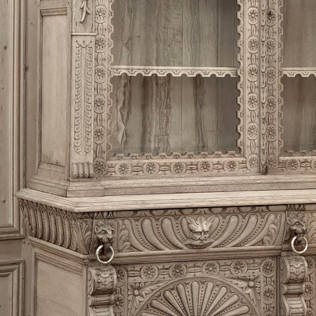 Wood 19th Century Belgian Hand-Carved Stripped Oak Bookcase For Sale - Image 7 of 18