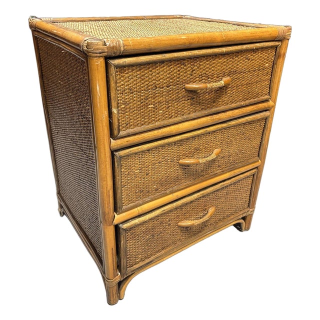 19th Century Aesthetic Movement Rattan & Woven Wicker Three Drawer Nightstand For Sale