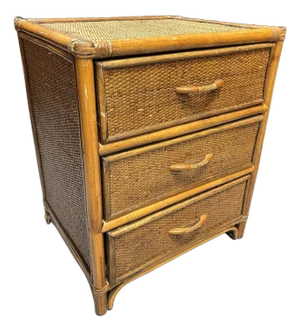 19th Century Aesthetic Movement Rattan & Woven Wicker Three Drawer Nightstand