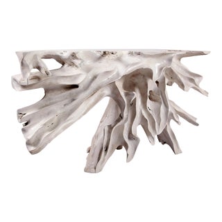 Naturel Teak Root Console Table, 55" Long White Wash For Sale