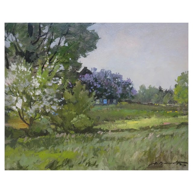 Alfejs Bromults, Spring, Oil on Cardboard, 1985 For Sale