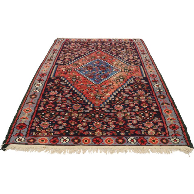 Mid-Century Modern Vintage Persian Bijar Kilim Rug, 03'09 X 04'03 For Sale - Image 3 of 8
