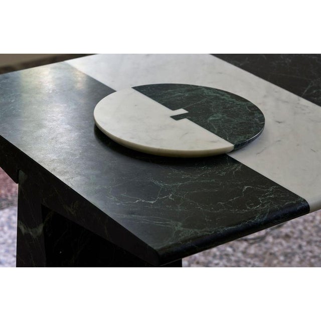 Alcm Decorative Round Plate in Verde Alpi & Carrara Marbles by Bufalini Design For Sale - Image 4 of 13
