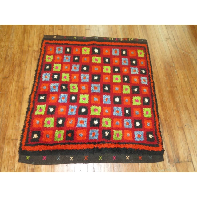 Vintage Zabihi Collection Turkish Tulu Bohemian Rug - 4' x 4'11" For Sale - Image 4 of 4