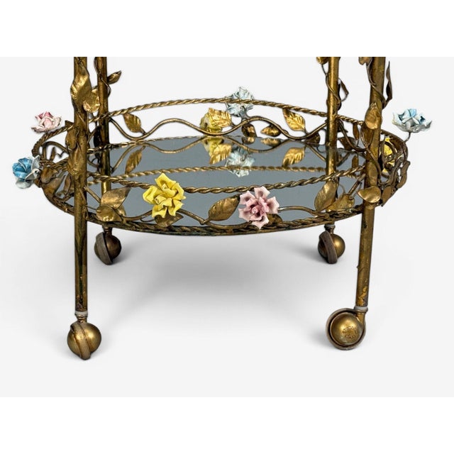 Hollywood Regency, Bar Car, Gilt Metal, Porcelain, Usa, 20th C. For Sale In New York - Image 6 of 11
