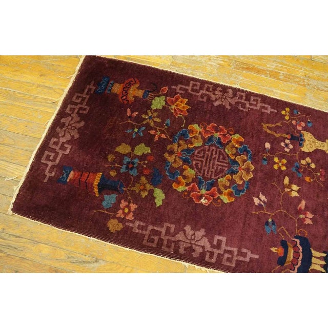 Lofty Purple Ground Color With Bits of Chinese Ornament Floral Design Antique Art Deco Rug For Sale In New York - Image 6 of 9