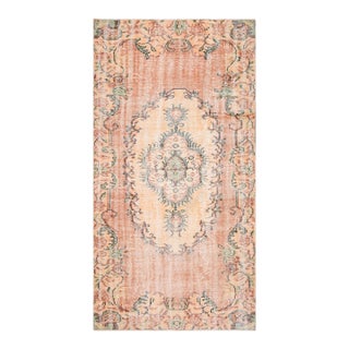1970s Vintage Turkish Handmade Wool Cotton Peach Area Rug For Sale