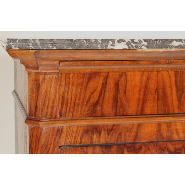 Wood Antique Louis Philippe Style Burl Walnut Chest of Drawers With Marble Top For Sale - Image 7 of 11