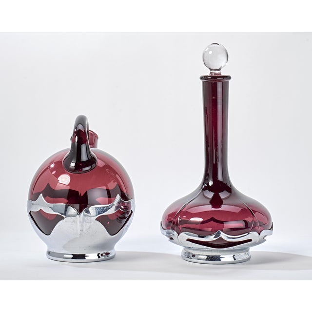 Pair of 1930's Krome Kraft Decanters - Amethyst - By Farber Bros For Sale - Image 4 of 6