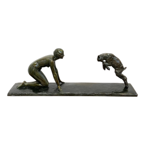 Girl and Jumping Goat' by Paul Silvestre, Susse Freres Foundry, France, C 1925