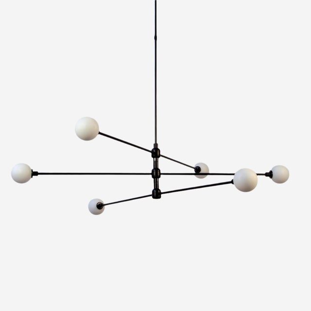 Three Tier Chandelier, Black, 45.5in H, 3 Inch Glass Globes, by Research.Lighting, Modern, Minimal Hanging Light For Sale - Image 9 of 10