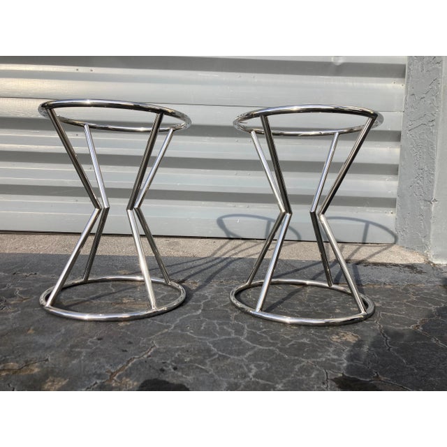 Modern 1980s Modern Stainless Steel & Glass Side Tables - A Pair For Sale - Image 3 of 13