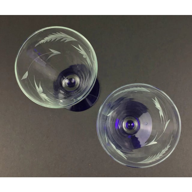 Vintage Etched Cobalt Crystal Stemware - a Pair For Sale In Portland, ME - Image 6 of 9