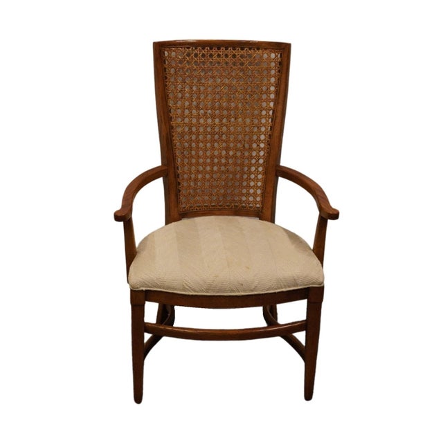 French Country Century Furniture Solid Oak Rustic Country French Cane Back Dining Arm Chair For Sale - Image 3 of 10