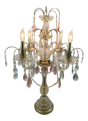French Neoclassical Cut Crystal Girandole or Table Lamp