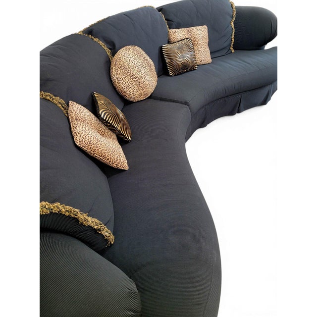 1980s Postmodern Serpentine Curved Two-Piece Sectional Sofa, Ribbed Black Upholstery For Sale - Image 17 of 17