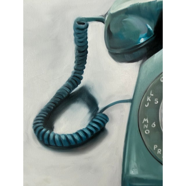 Mid-Century Modern Turquoise Rotary Telephone Still Life Art Print Painting Phone Dial Telephone Oil Board Framed Signed For Sale In Los Angeles - Image 6 of 18