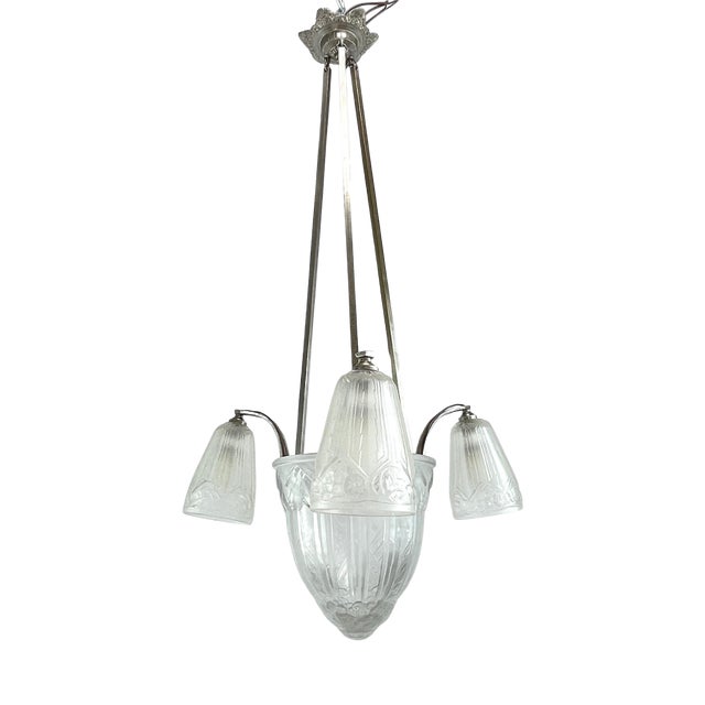 Art Deco Chandelier Hanging Lamp attributed to Maynadier, 1930s For Sale