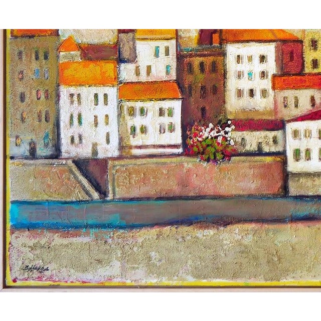 20th Century Warm-Toned Abstract Modern Village by the Ocean With Boats Landscape by David Adickes For Sale In Houston - Image 6 of 14