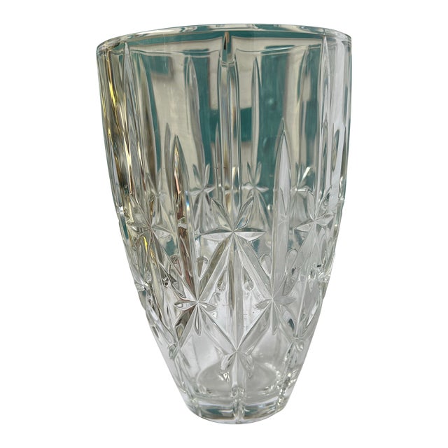 1970s Crystal Floral Centerpiece Vase For Sale