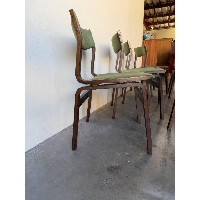 Wood Set of 8 1960s Mid Century Danish Dining Chairs – Vintage Scandinavian Solid Wood Chairs With Green Upholstery For Sale - Image 7 of 9