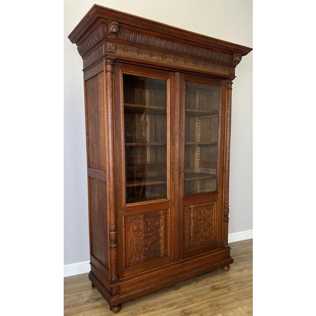 Antique French Glazed Display Oak Cabinet For Sale - Image 4 of 16