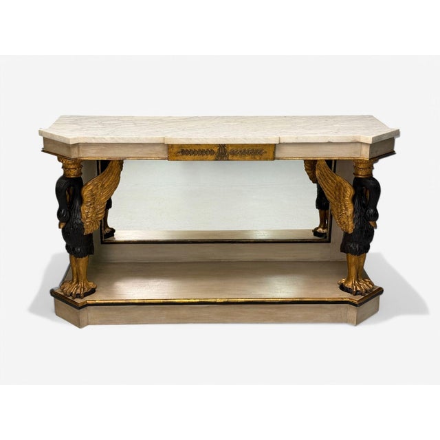Hollywood Regency Maison Jansen Attr., Hollywood Regency, Giltwood, Mirrored Console Table, 1940s For Sale - Image 3 of 11
