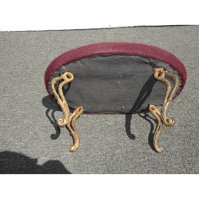 Footstool - Vintage Victorian Style Burgundy Oval Floral Needlepoint Footstool For Sale - Image 15 of 15