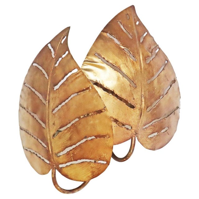 Gilt Monstera Wall Lamp with Double Leaf from Maison Jansen, France, 1970s For Sale - Image 15 of 15