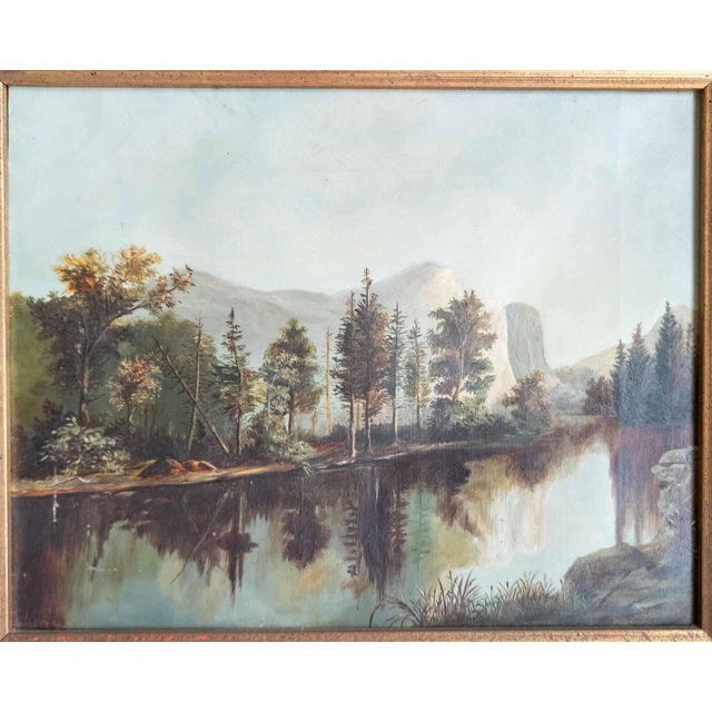 We are selling this simple naive Hudson River School Western scene landscape painting. This painting features that...