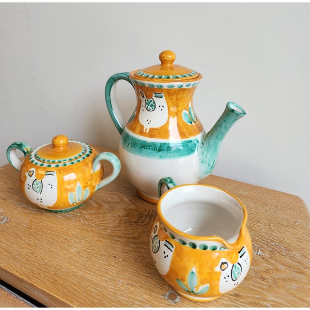 Italian Late 20th Century Solimene Vietri 'Decoro Campagna' Hand Painted Italian Coffee Set- 3 Pieces For Sale - Image 3 of 12
