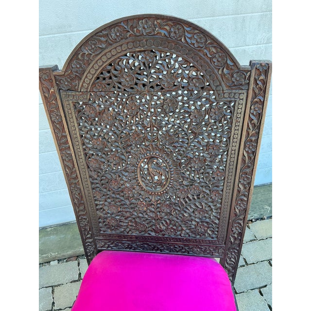 Antique Anglo-Indian Carved Teak Side Chair For Sale - Image 4 of 12