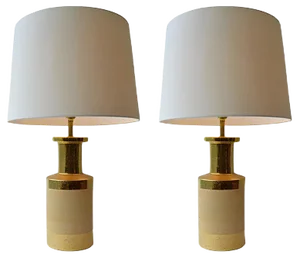 Gilded and Stoneware Ceramic Table Lamps from Bitossi, Italy, Set of 2